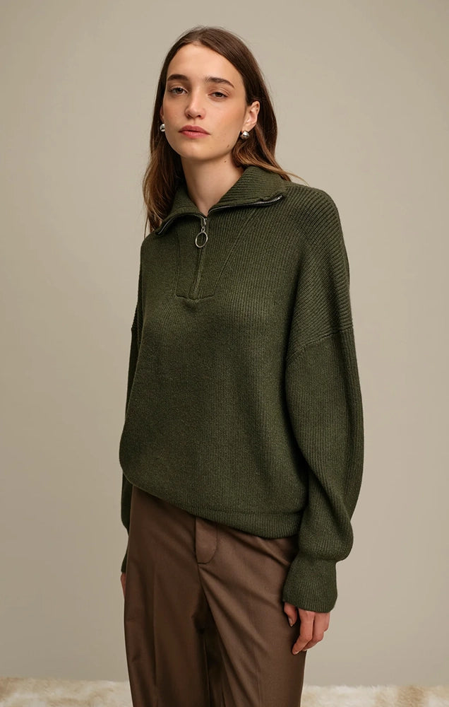 SPENCER HALF ZIP SWEATER IN ECRU MELANGE