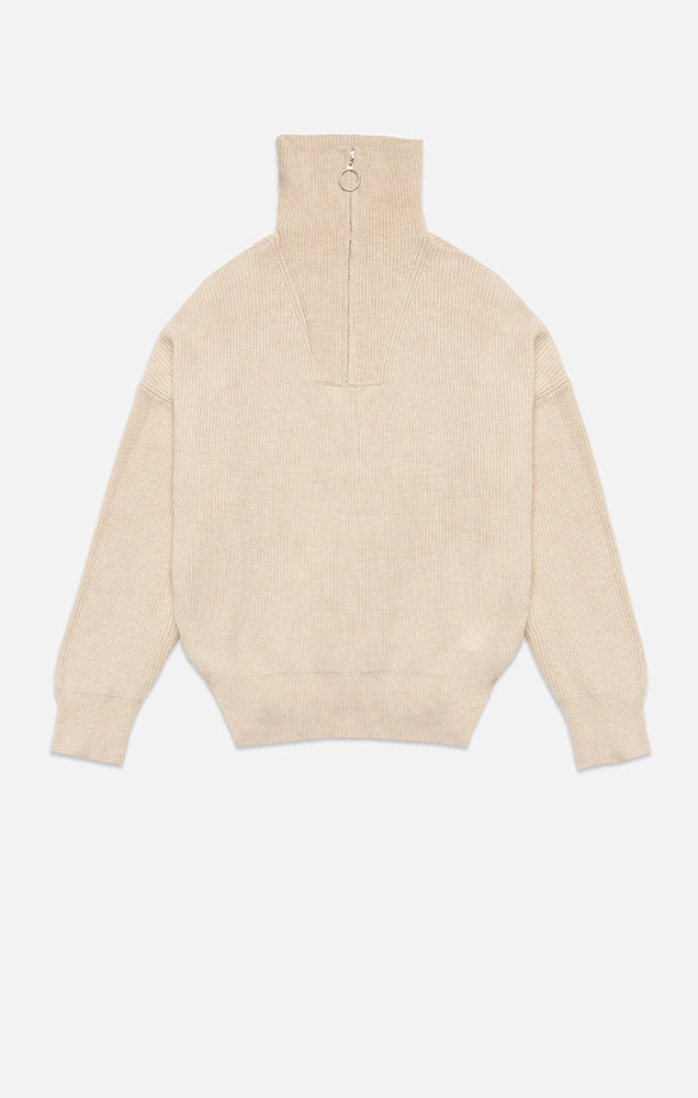 SPENCER HALF ZIP SWEATER IN ECRU MELANGE