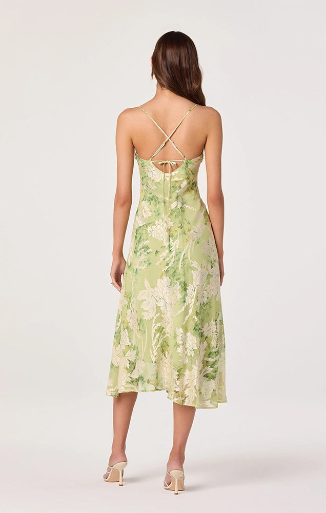 Gaia Burnout Velvet Cowl Midi Dress