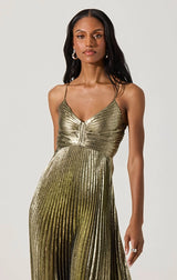 BLYTHE METALLIC PLISSE MIDI DRESS