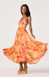 BLYTHE FLORAL PLISSE MIDI DRESS IN ORANGE FLORAL