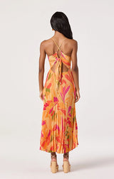 BLYTHE FLORAL PLISSE MIDI DRESS IN ORANGE FLORAL