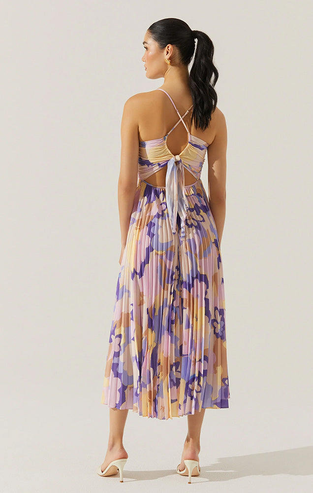 BLYTHE FLORAL PLISSE MIDI DRESS IN PURPLE