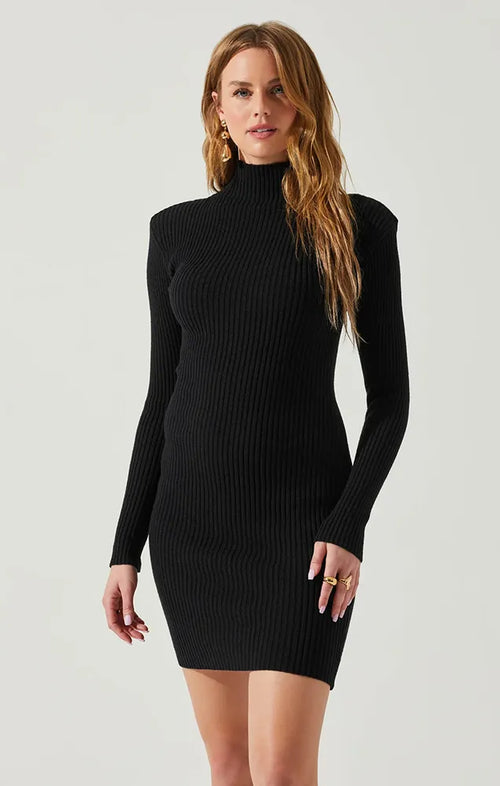 ASTR GWENDOLYN TURTLENECK SWEATER MINI DRESS IN BLACK