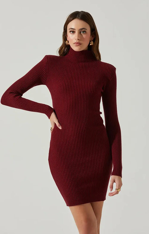 ASTR GWENDOLYN TURTLENECK SWEATER MINI DRESS IN WINE