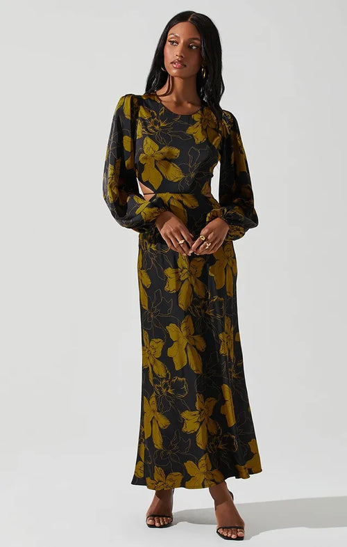 ASTR QUINN FLORAL CUTOUT MIDI DRESS