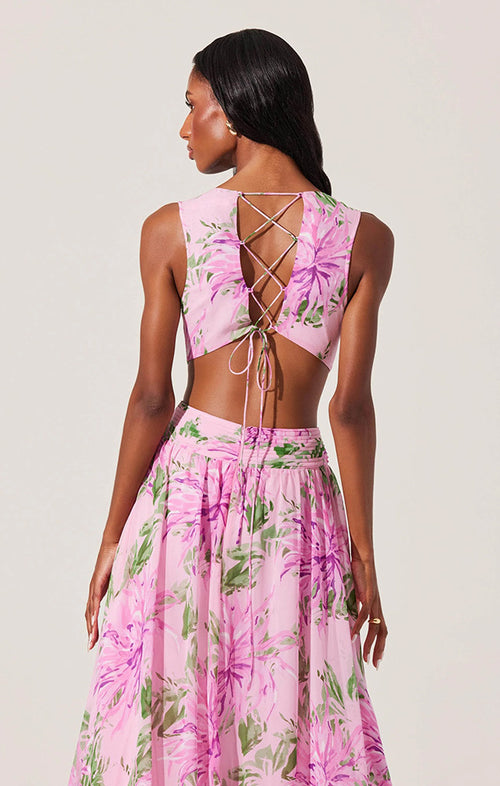 ASTR NOYA FLORAL CUTOUT MAXI DRESS