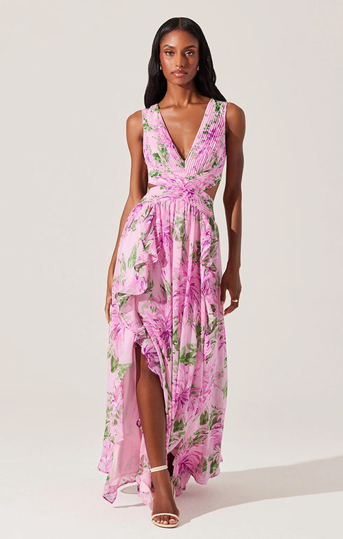 ASTR NOYA FLORAL CUTOUT MAXI DRESS