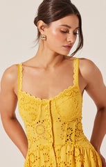 ASTR YAMILA EYELET CORSET MIDI DRESS