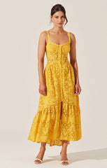 ASTR YAMILA EYELET CORSET MIDI DRESS