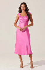 ASTR ENOLA SATIN SMOCKED MIDI DRESS