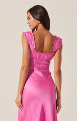 ASTR ENOLA SATIN SMOCKED MIDI DRESS