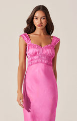 ASTR ENOLA SATIN SMOCKED MIDI DRESS