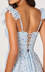 WEDELIA RUFFLE STRAP EYELET CORSET MIDI DRESS