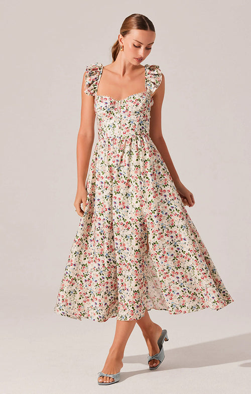 ASTR WEDELIA FLORAL BUSTIER MIDI DRESS