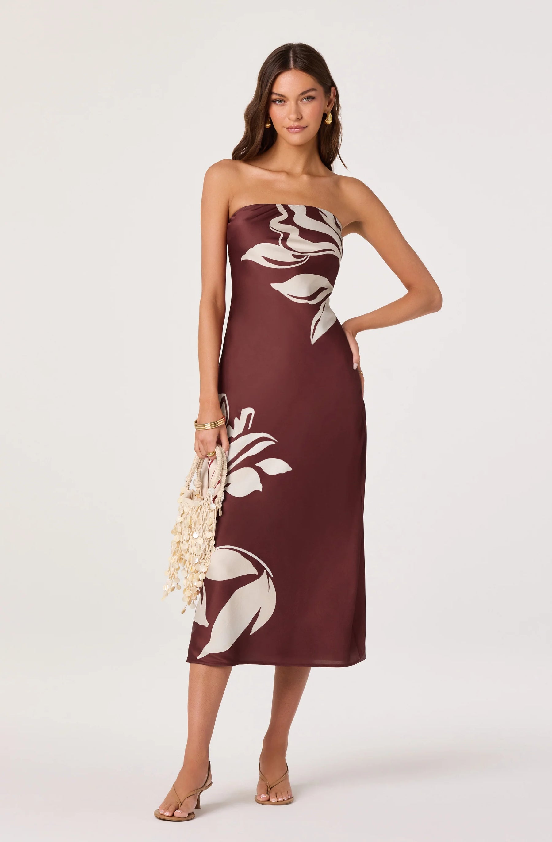 Annabeth Floral Satin Strapless Maxi Dress