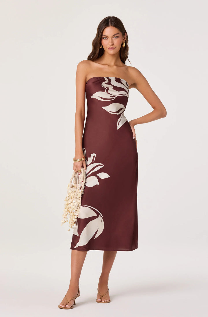 Annabeth Floral Satin Strapless Maxi Dress
