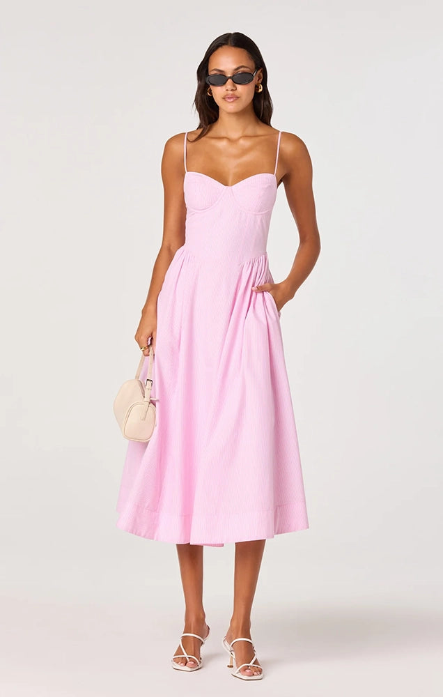 BELLAMY STRIPED SWEETHEART A-LINE MIDI DRESS