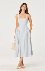 VINYA PLAID BOW-BACK MIDI DRESS