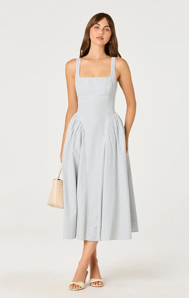 VINYA PLAID BOW-BACK MIDI DRESS