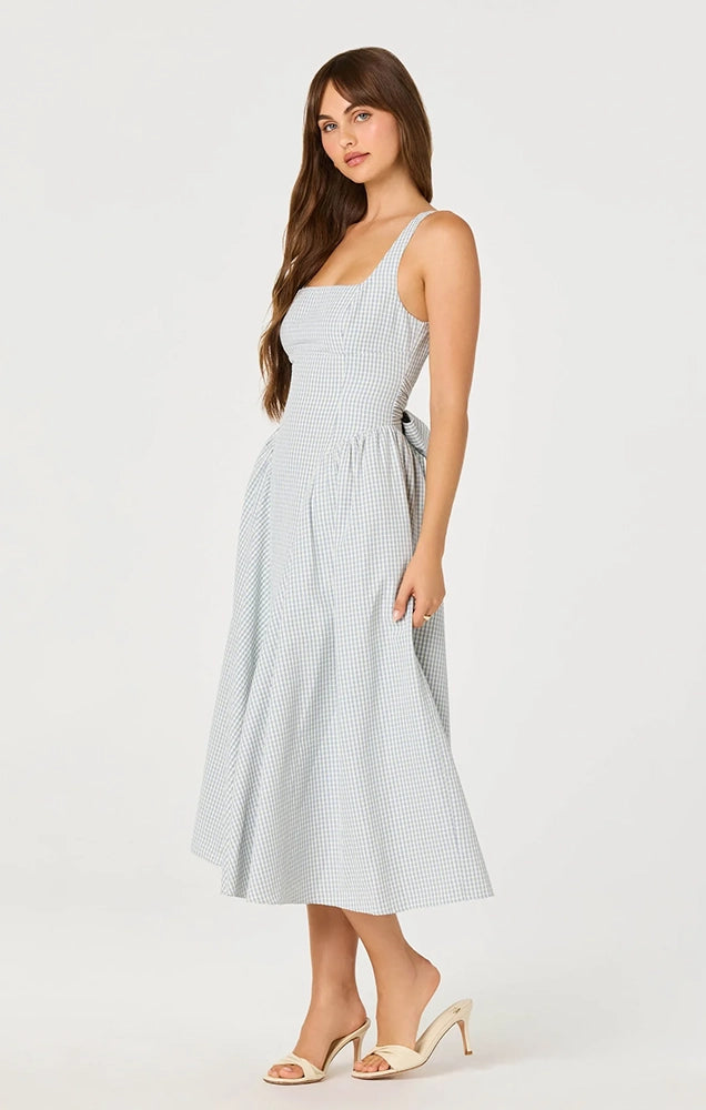 VINYA PLAID BOW-BACK MIDI DRESS