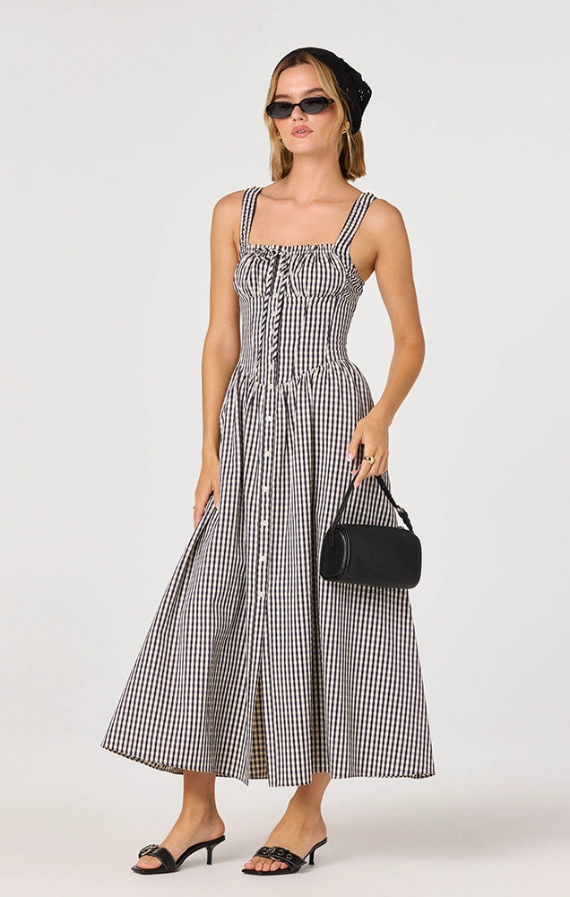 TEMPERANCE GINGHAM CHECK MAXI DRESS