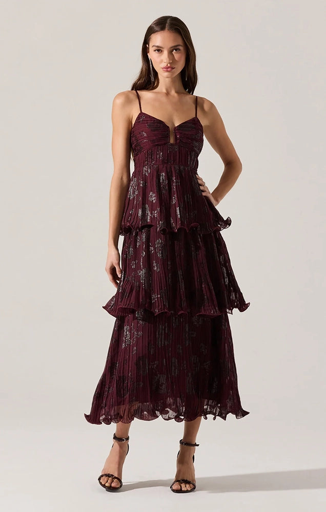LUPIN FLORAL PLEATED MAXI DRESS