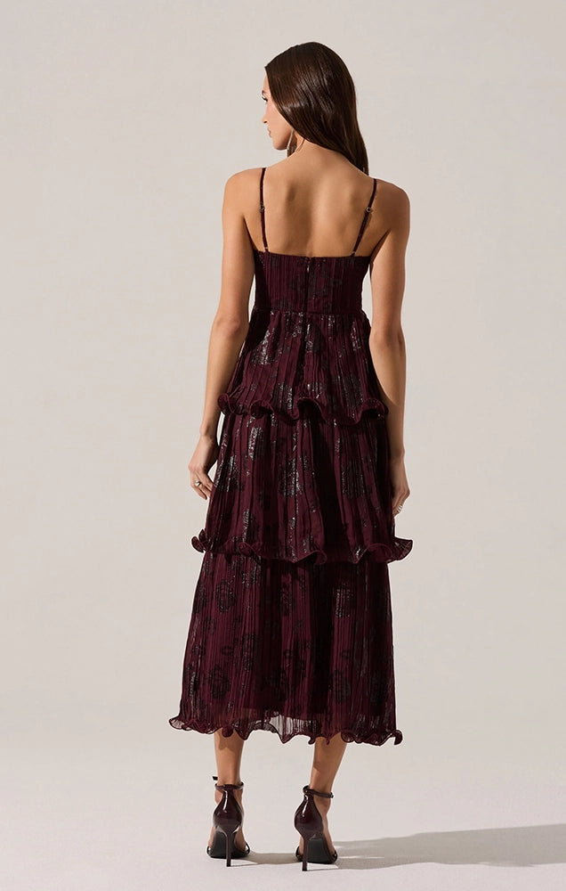 LUPIN FLORAL PLEATED MAXI DRESS