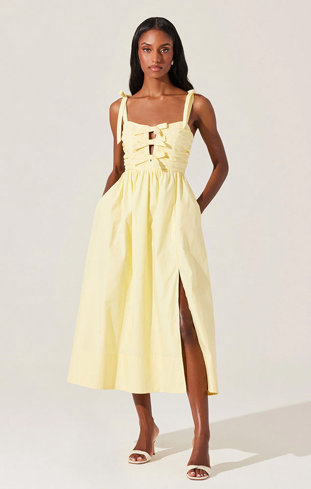 ASTR HELIA BOW FRONT MIDI DRESS
