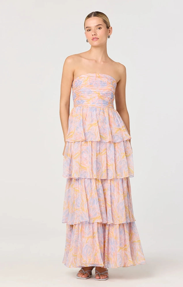 ANISHA STRAPLESS FLORAL RUFFLE DRESS