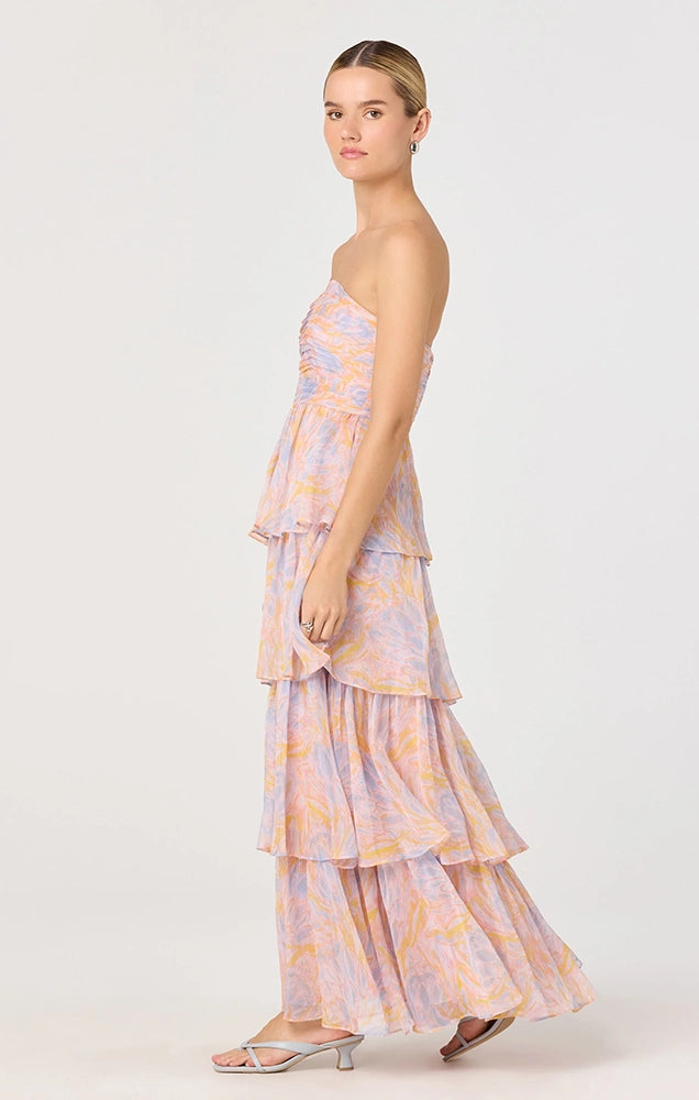ANISHA STRAPLESS FLORAL RUFFLE DRESS