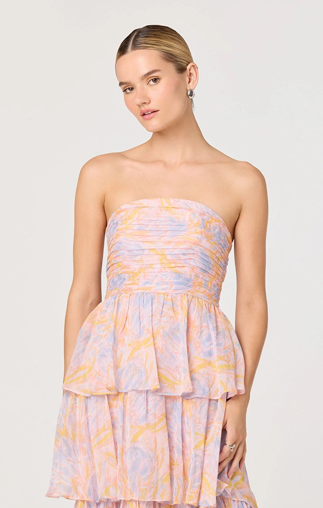 ANISHA STRAPLESS FLORAL RUFFLE DRESS