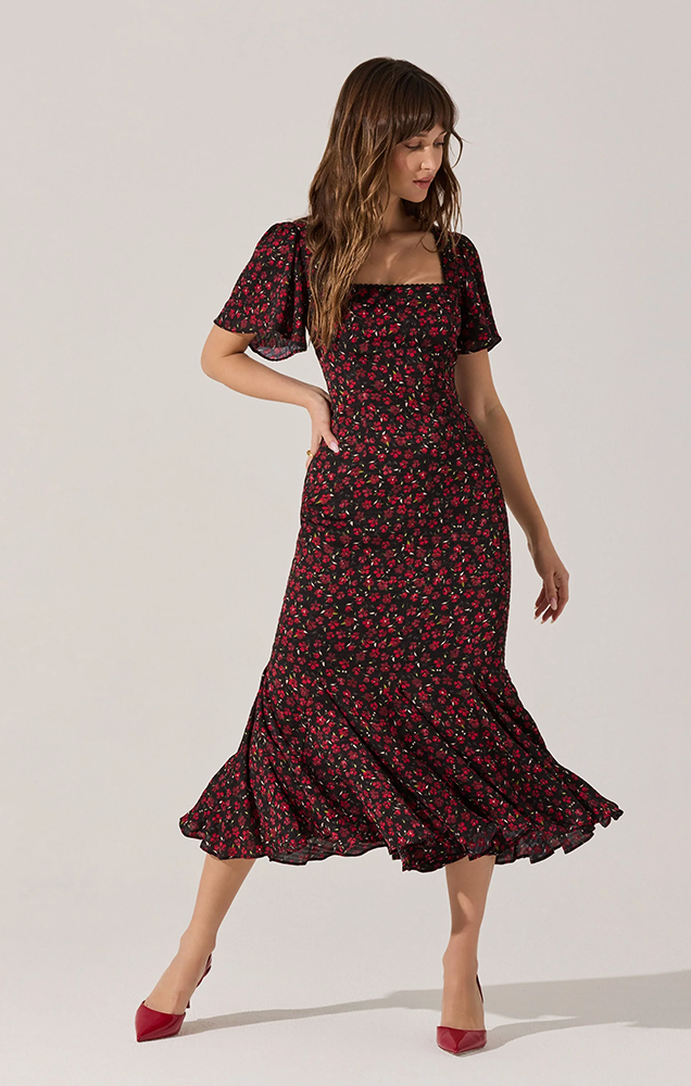 SARA FLORAL LACE TRIM DRESS