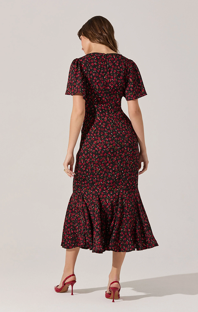 SARA FLORAL LACE TRIM DRESS