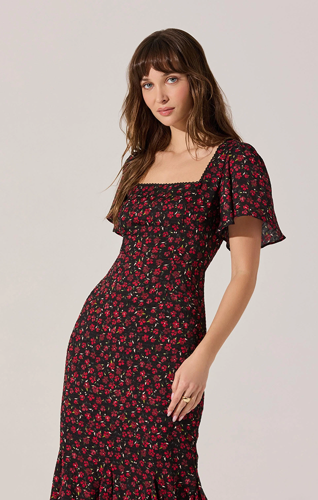 SARA FLORAL LACE TRIM DRESS