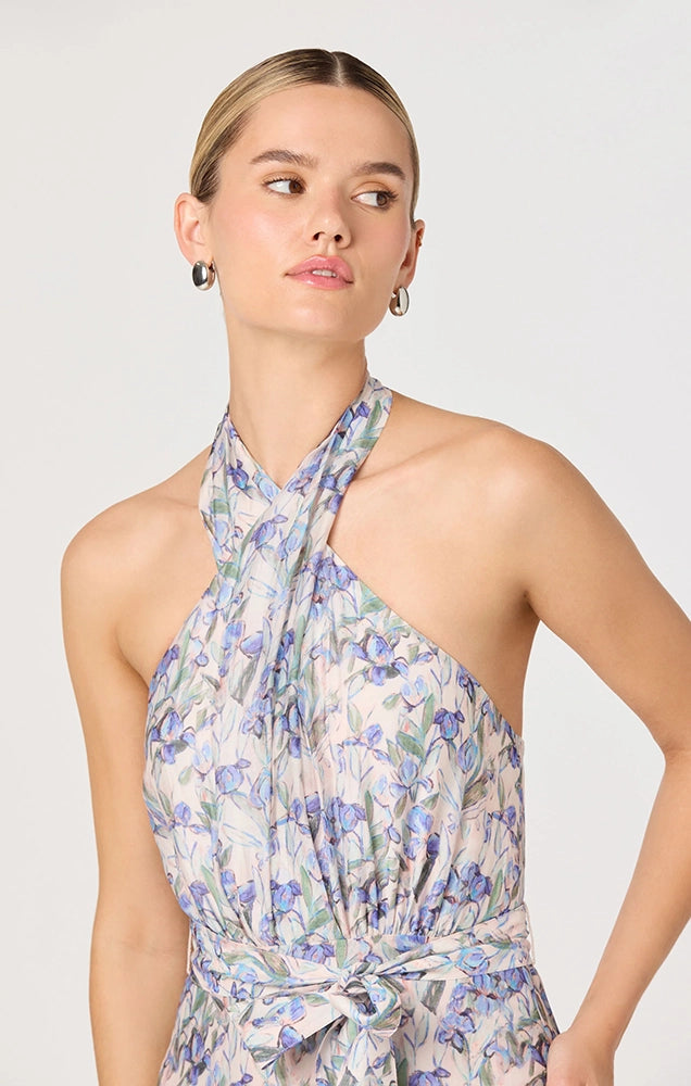 ADAMARIS FLORAL RUFFLE HALTER MAXI DRESS