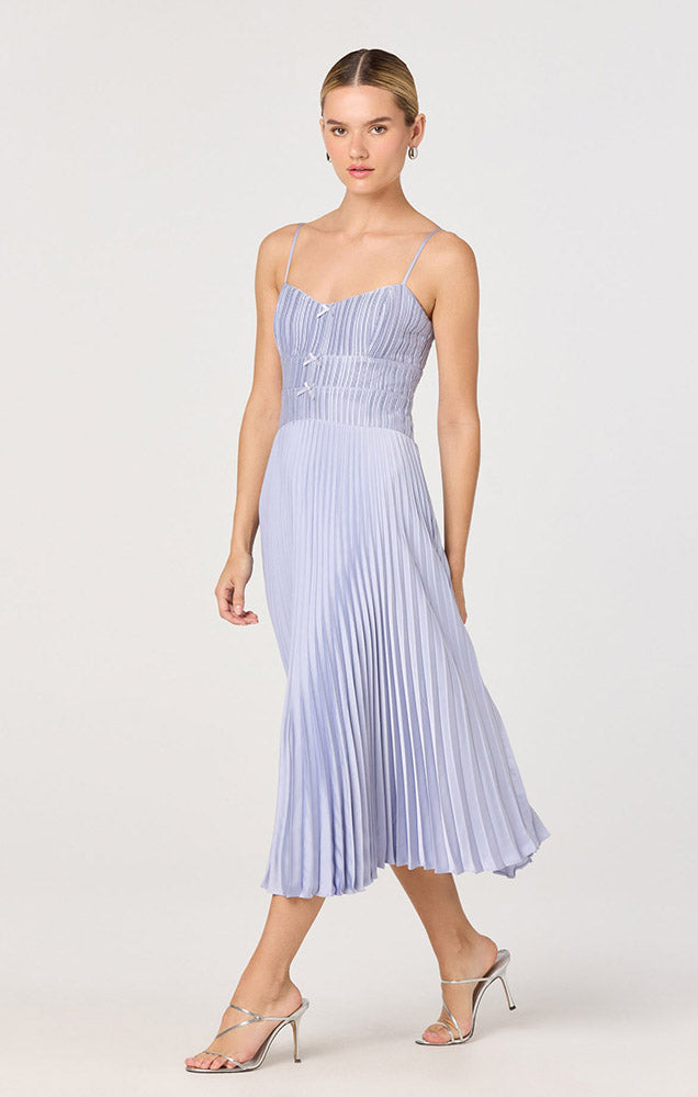 SHIONAGH SATIN PLEATED MIDI DRESS