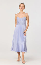SHIONAGH SATIN PLEATED MIDI DRESS