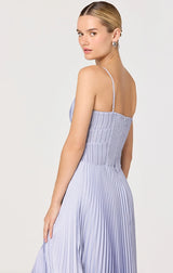 SHIONAGH SATIN PLEATED MIDI DRESS