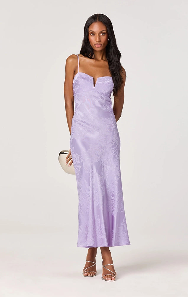 TYLA SATIN BIAS-CUT MIDI DRESS IN LILAC