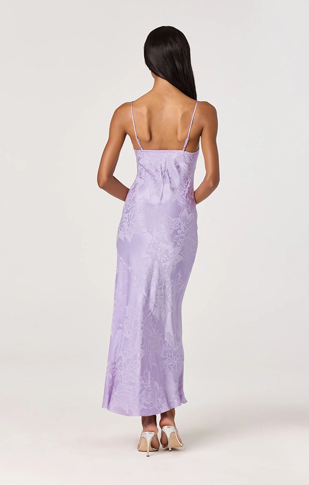 TYLA SATIN BIAS-CUT MIDI DRESS IN LILAC