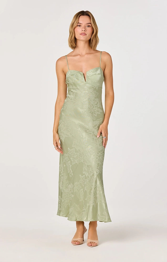 TYLA SATIN BIAS-CUT MIDI DRESS IN SAGE