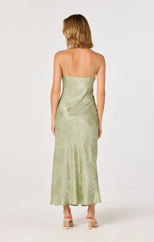 TYLA SATIN BIAS-CUT MIDI DRESS IN SAGE