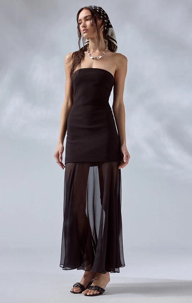 LIZET STRAPLESS CONTRAST MAXI DRESS IN BLACK