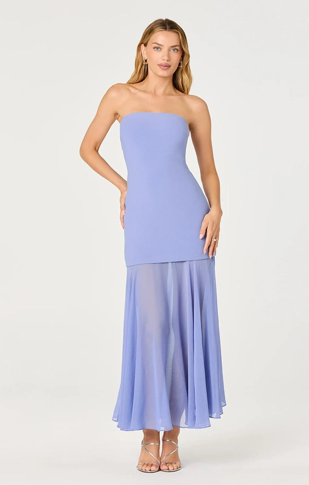 LIZET STRAPLESS CONTRAST MAXI DRESS IN PERIWINKLE