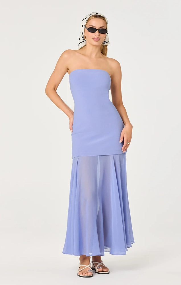 LIZET STRAPLESS CONTRAST MAXI DRESS IN PERIWINKLE