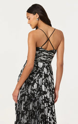 SAOIRSE METALLIC PLEATED MIDI DRESS