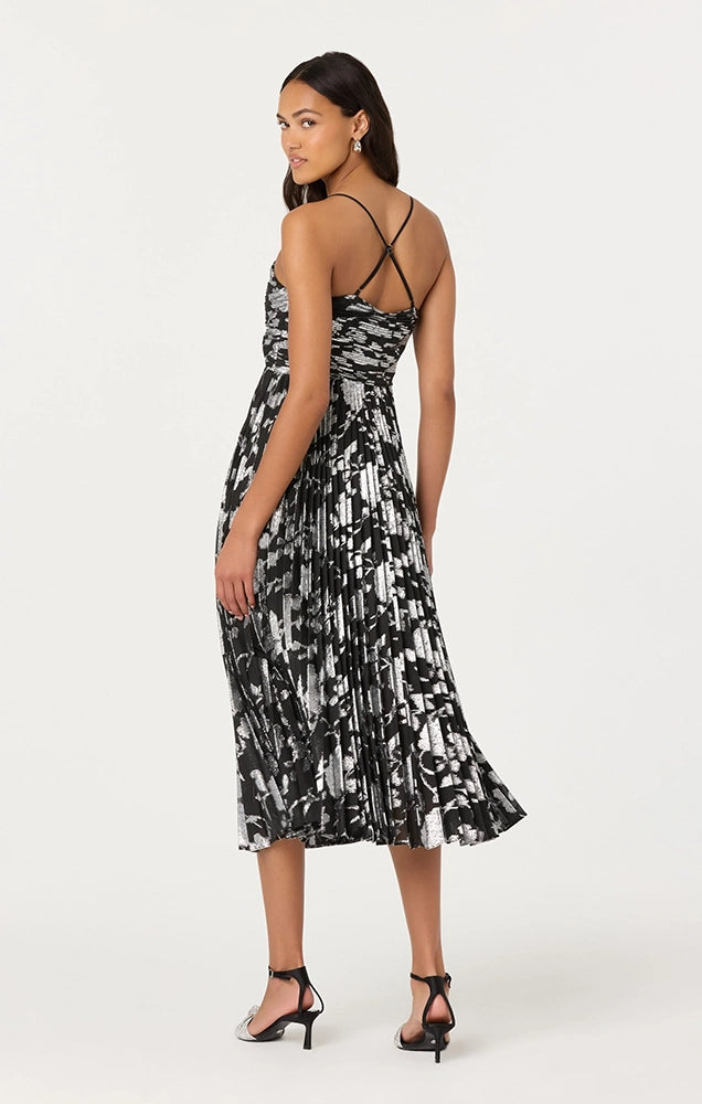 SAOIRSE METALLIC PLEATED MIDI DRESS
