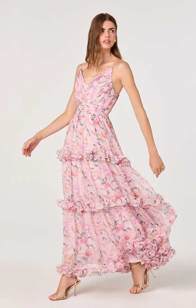 AYANNA FLORAL PLEATED TIERED MAXI DRESS