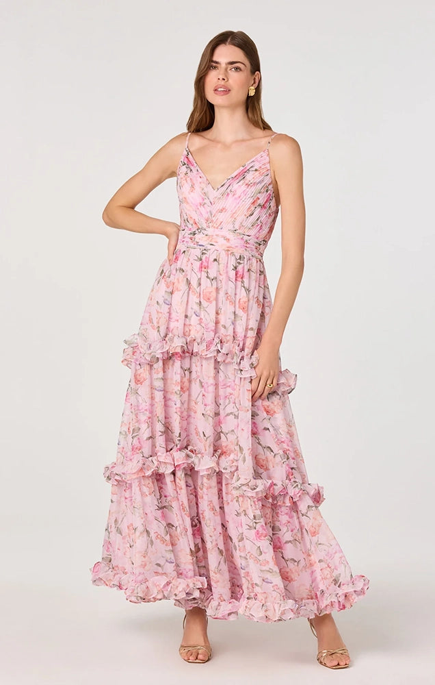 AYANNA FLORAL PLEATED TIERED MAXI DRESS